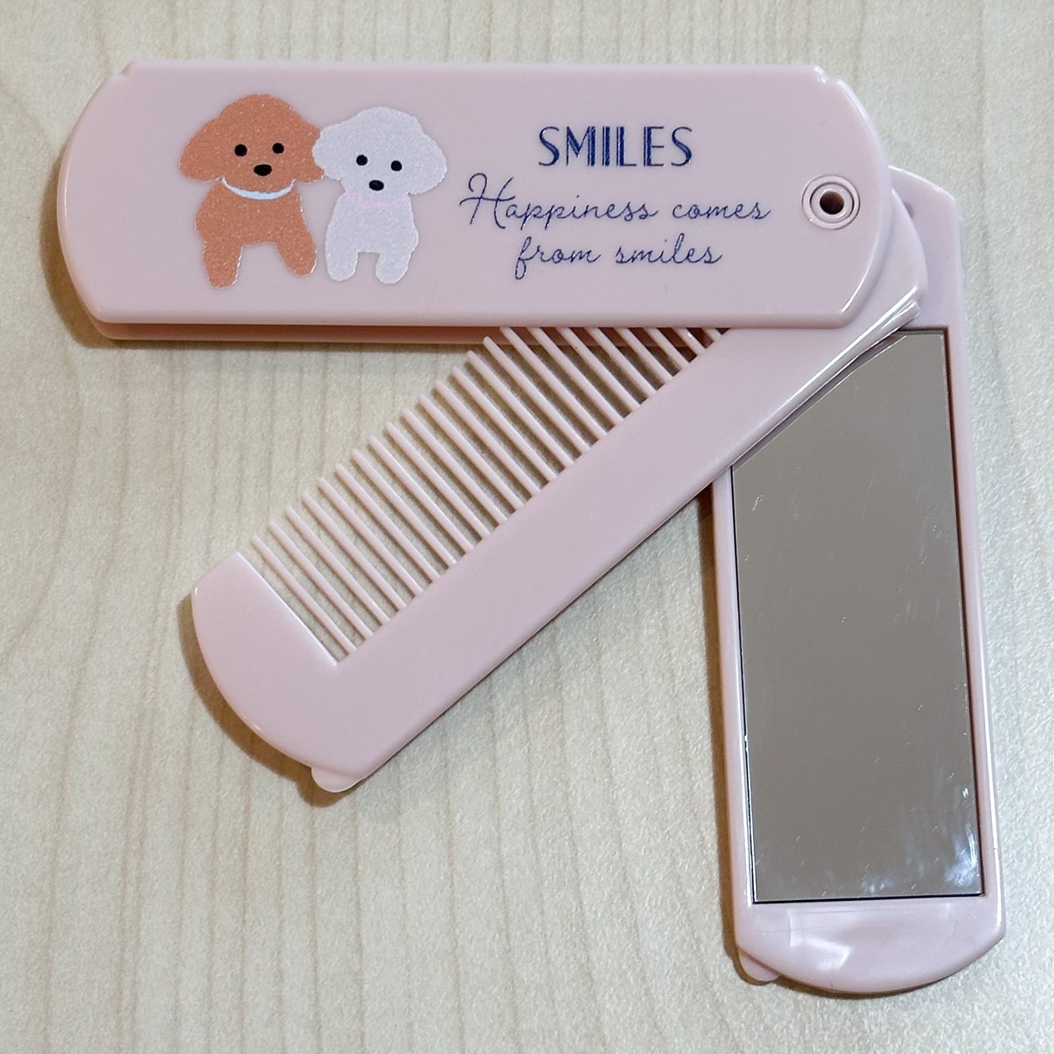 スマイルズオリジナル ミラー付折りたたみコーム ピンク