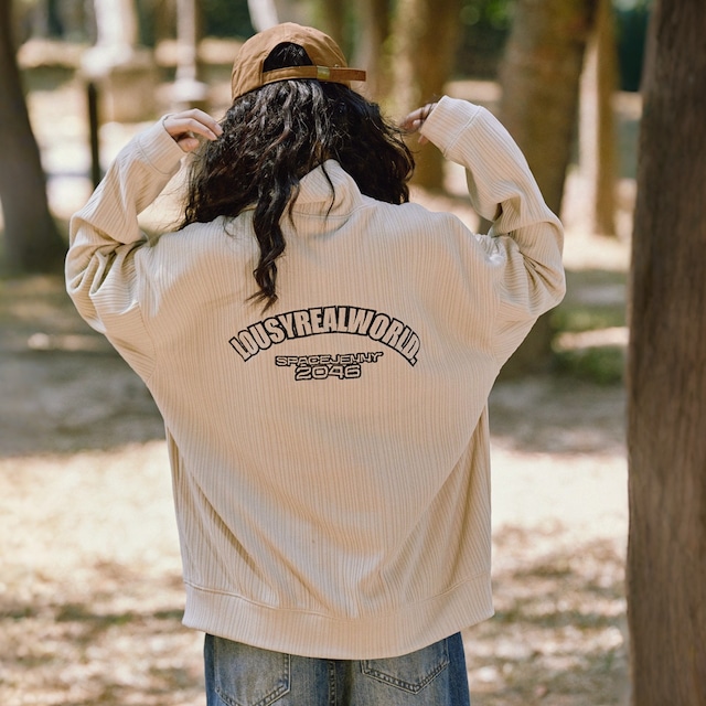 バックカレッジロゴリブダブルジップアップジャケット　A02116