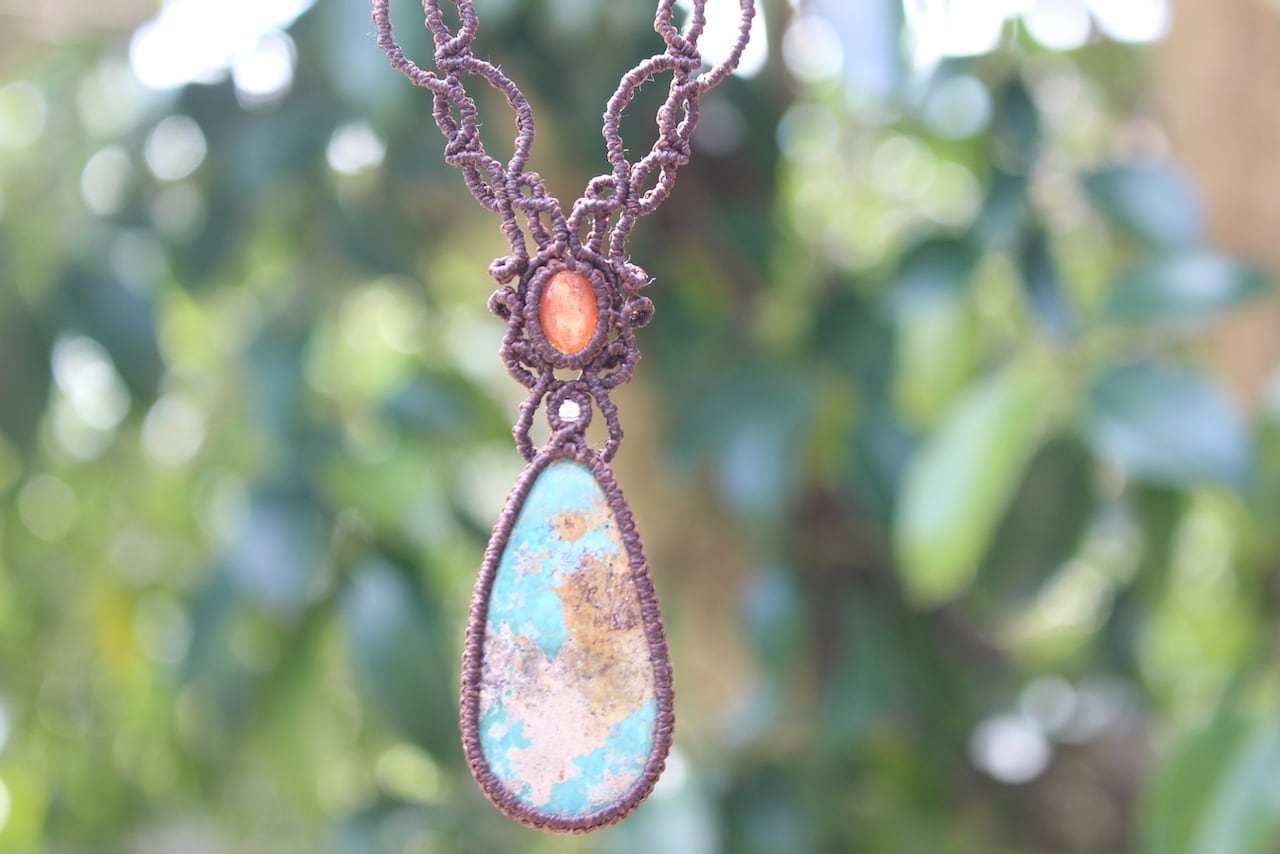 Turquoise & Sunstone micromacrame necklace