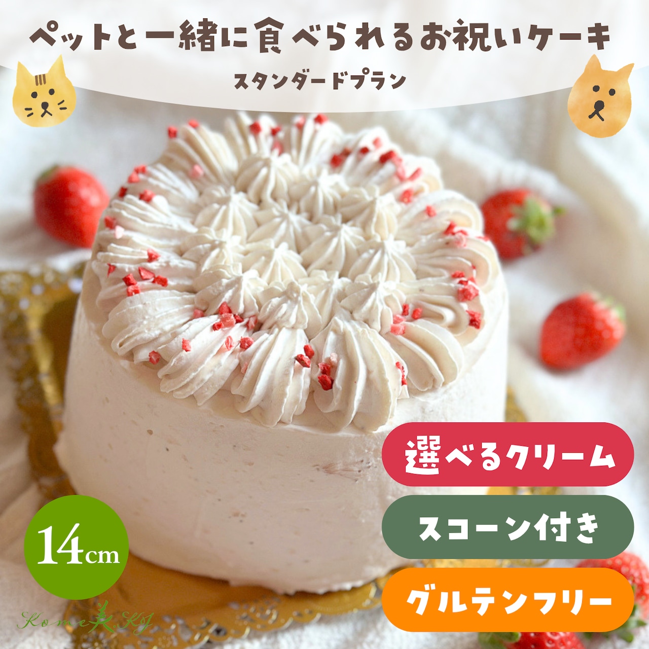 【スタンダードプラン】デコレーションケーキ&米粉スコーンセット|犬用ケーキ 誕生日 バースデー グルテンフリー 画像1