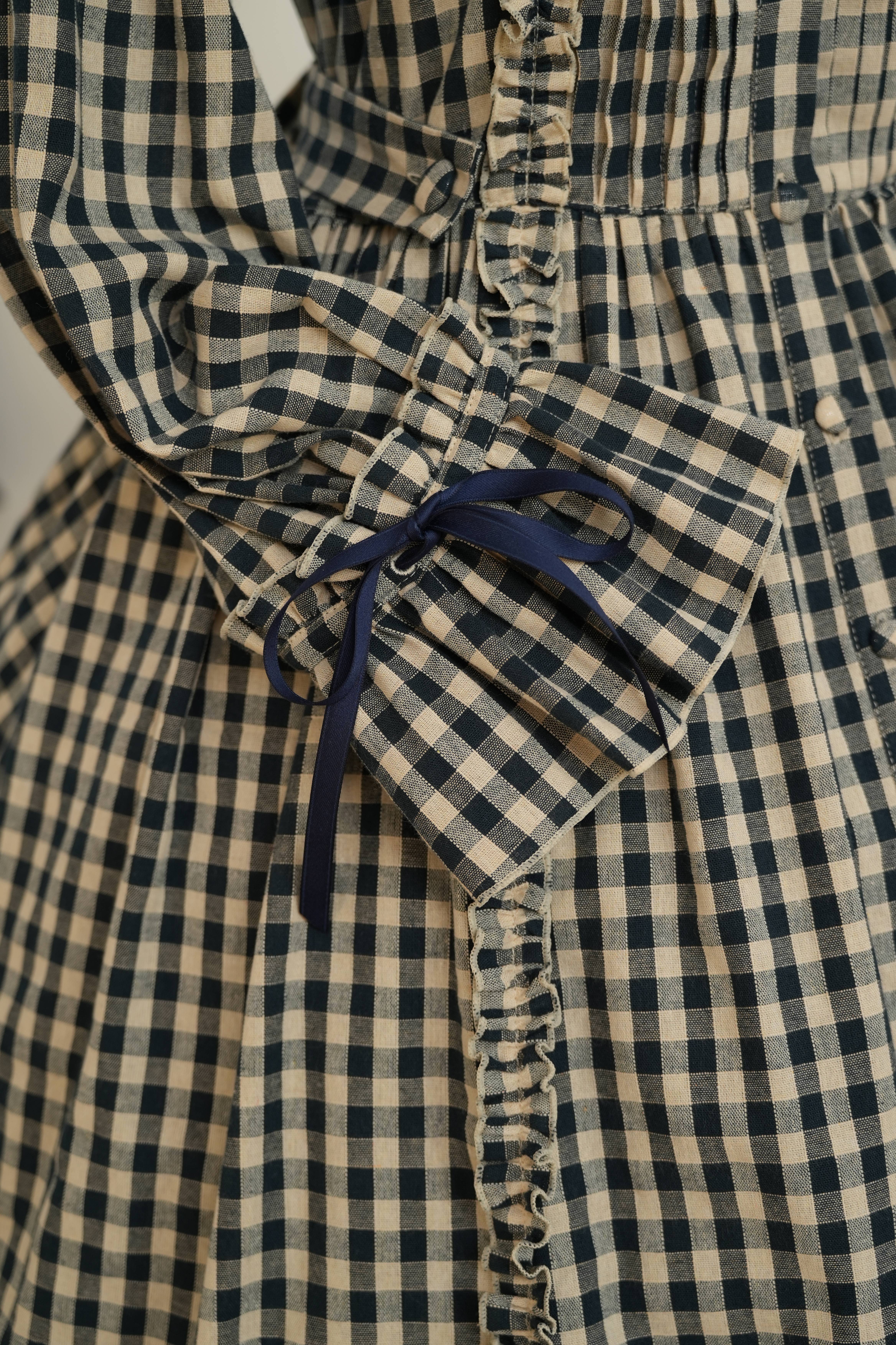 シーソルトマキアート デニムチェック リボンワンピース | HoshibakoWorks