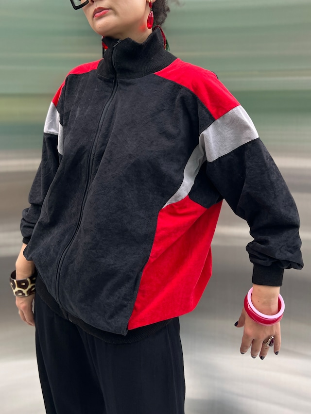 Vintage Euro black × gray × red track jacket