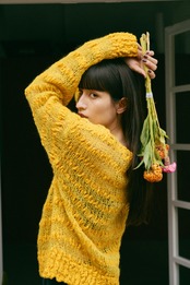 Circle Motif Mohair Thick Wave Pattern Pullover Knit