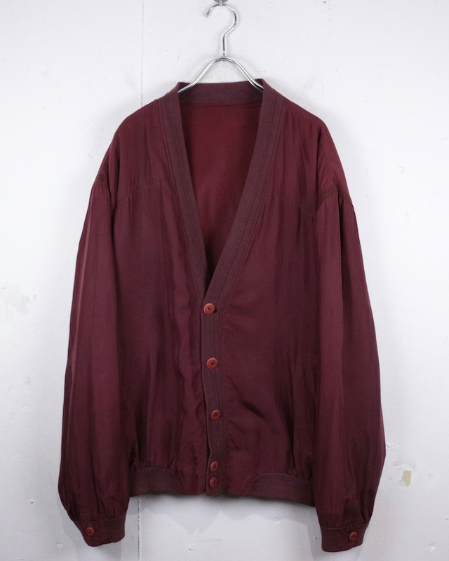 【Caka act2】Burgundy Color Euro Vintage Loose Silk Cardigan Jacket