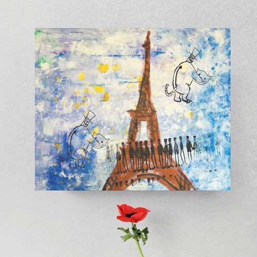 【1点限定】■「OJISAN in PARIS原画 #OJ4 」縦 45.5 cm × 横 53cm(F10号)【送料込】