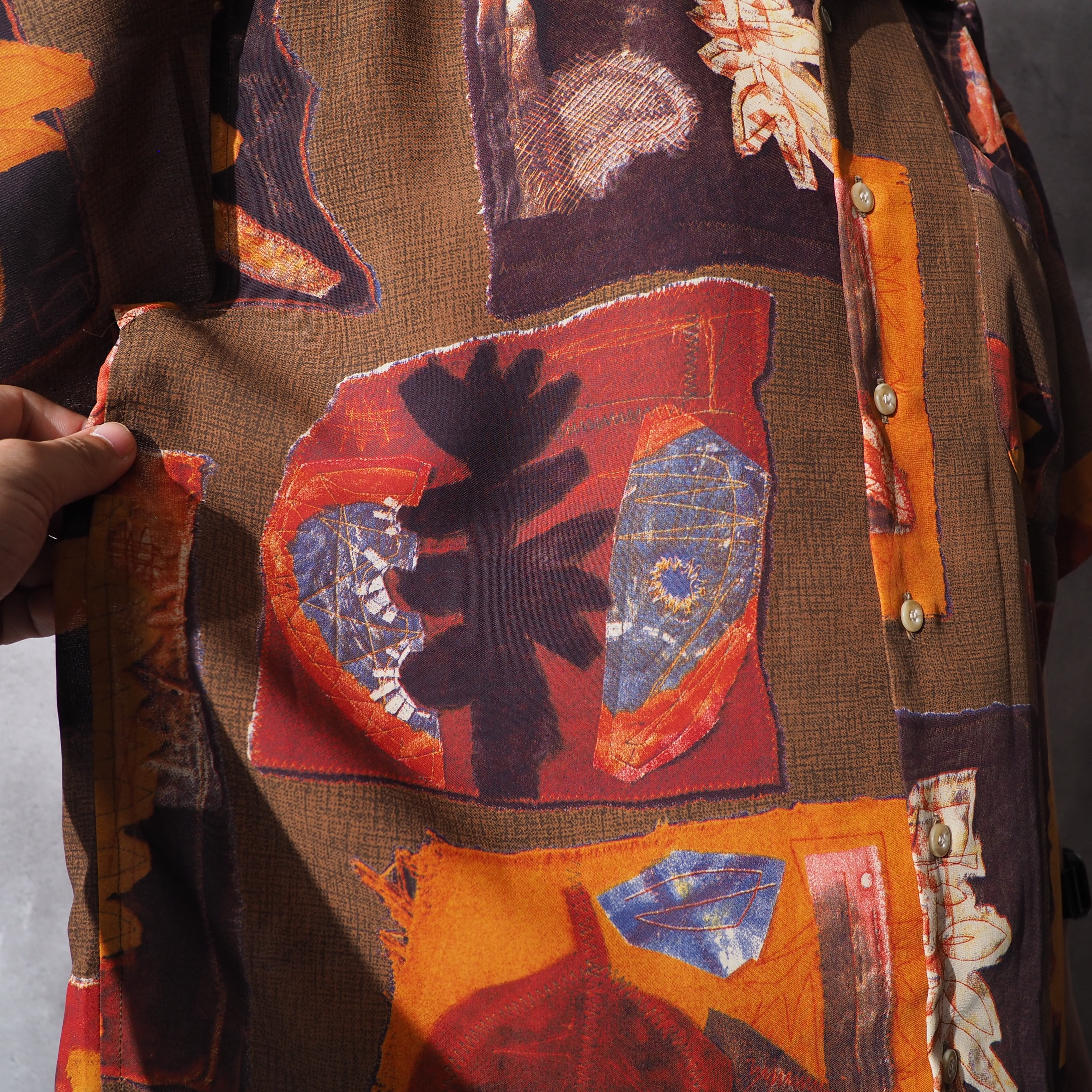 1990s ” Bazzanti ” retro modern art printed vintage open callar shirt