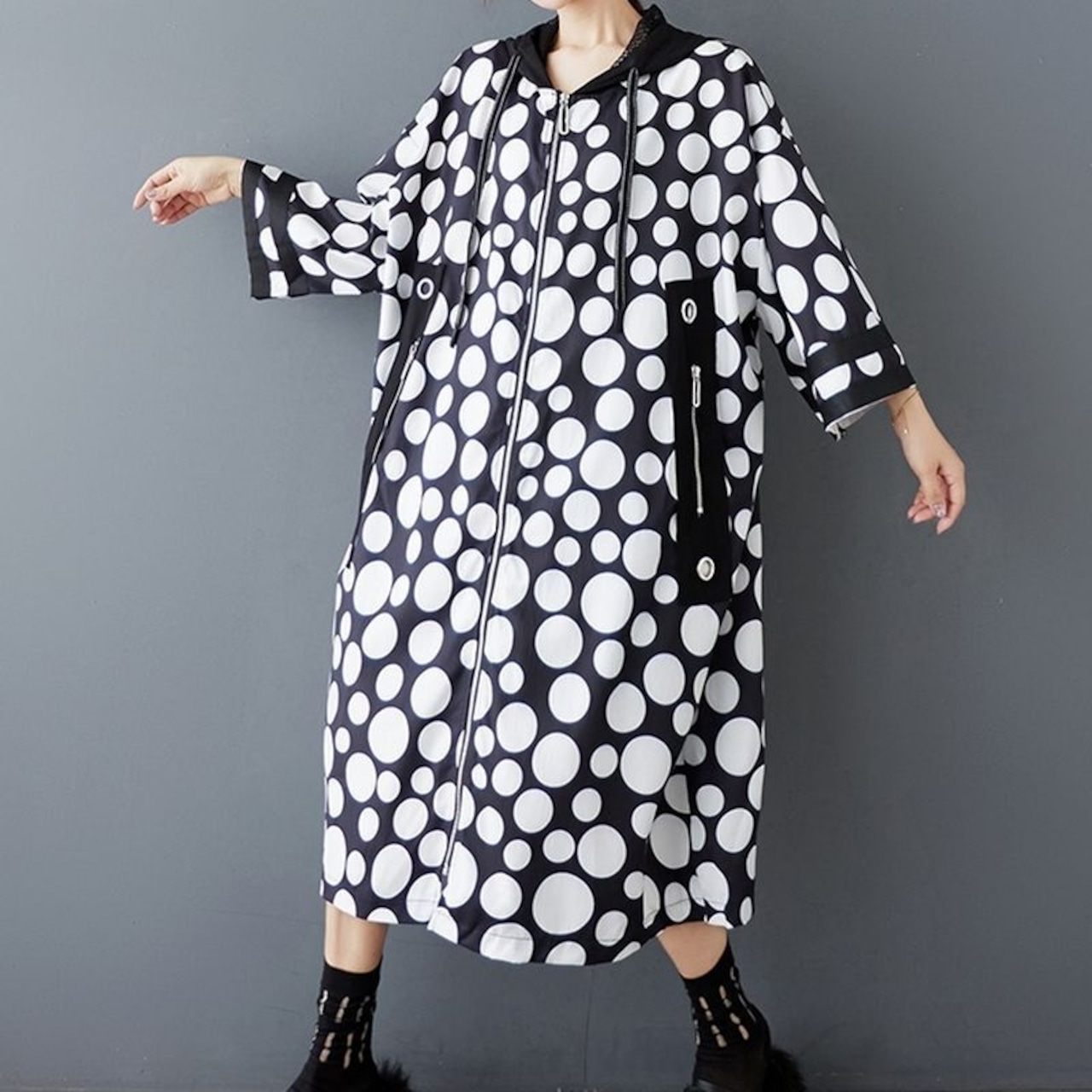 水玉 ジップ フードコート 60023