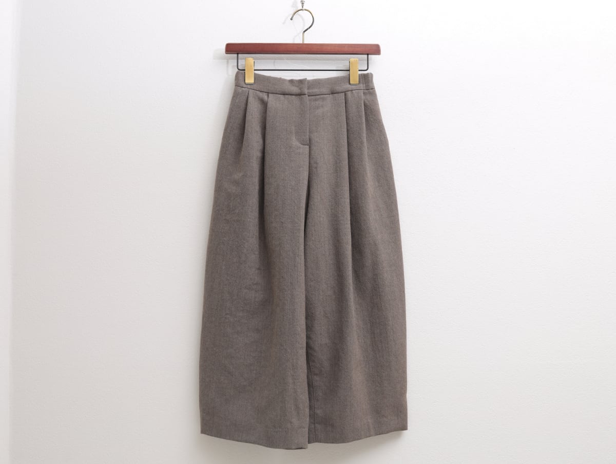 ウールトップヘリンボンのクロップドタックパンツ c/#茶系