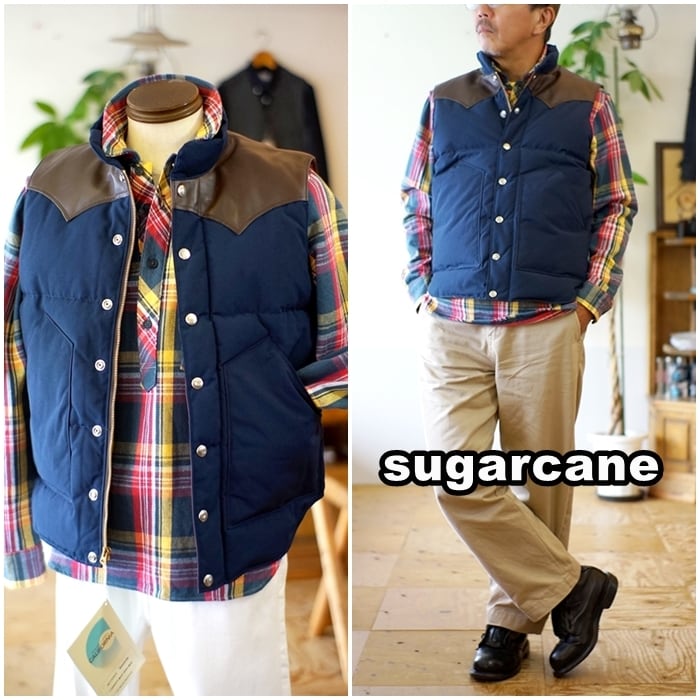 sugarcane シュガーケーン　レザーヨークダウンベスト　15222 L