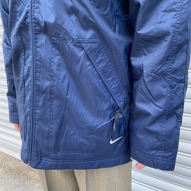 『送料無料』NIKE ナイキ　ナイロンジャケット　内フリース　L ネイビー　スウォッシュ