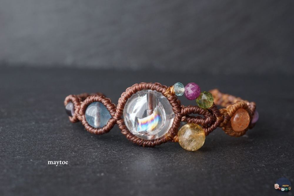 レインボー水晶(アイリスクォーツ)七色天然石*厄除けブレスレット<厄年のお守りに>