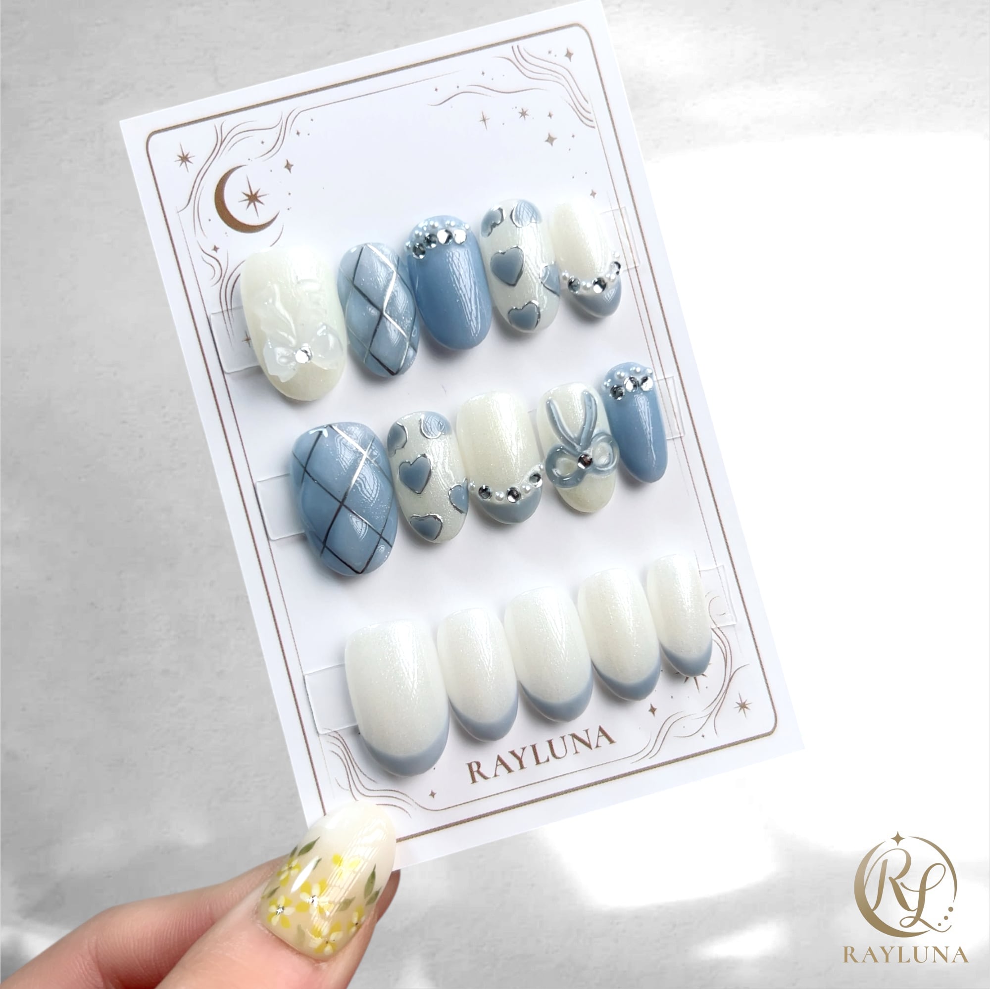 【#1045】レイルナオリジナル 15枚入り/繰返し使える【プレミアム】ネイルチップ/ミディアム オーバル