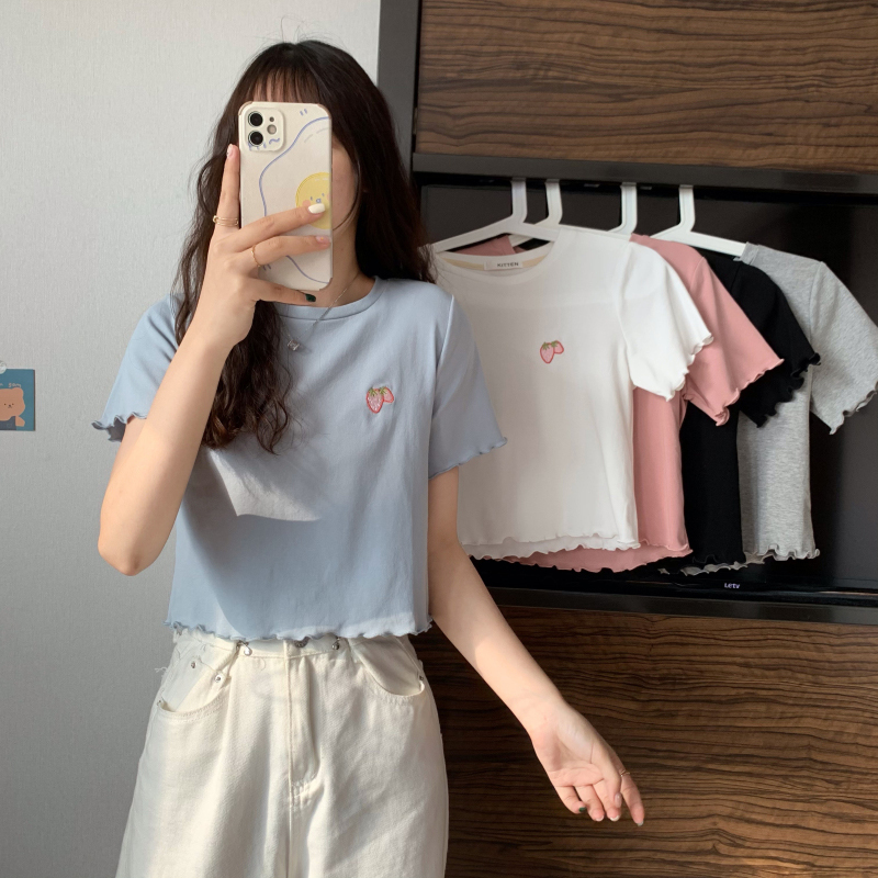 刺繍Tシャツ サマースタイル薄手ブラウス 大人ガーリー スウィート キュート カジュアル 夏物 萌量不足10067986444