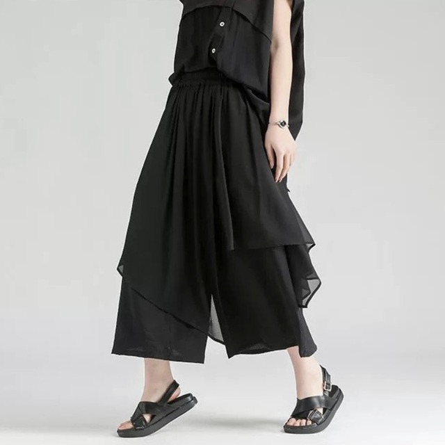 Asymmetric sheer layered pants C1536