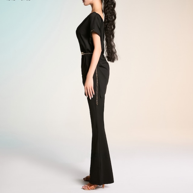 ワンショルダー ドレープ チェーン ベルト トップス 1col D00064