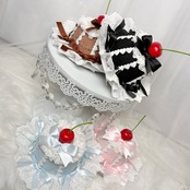 ♡【全4色】スイートお茶会 ちょこんとチェリーのフリルリボンケーキ風ミニハットヘアクリップ chocolate ♡