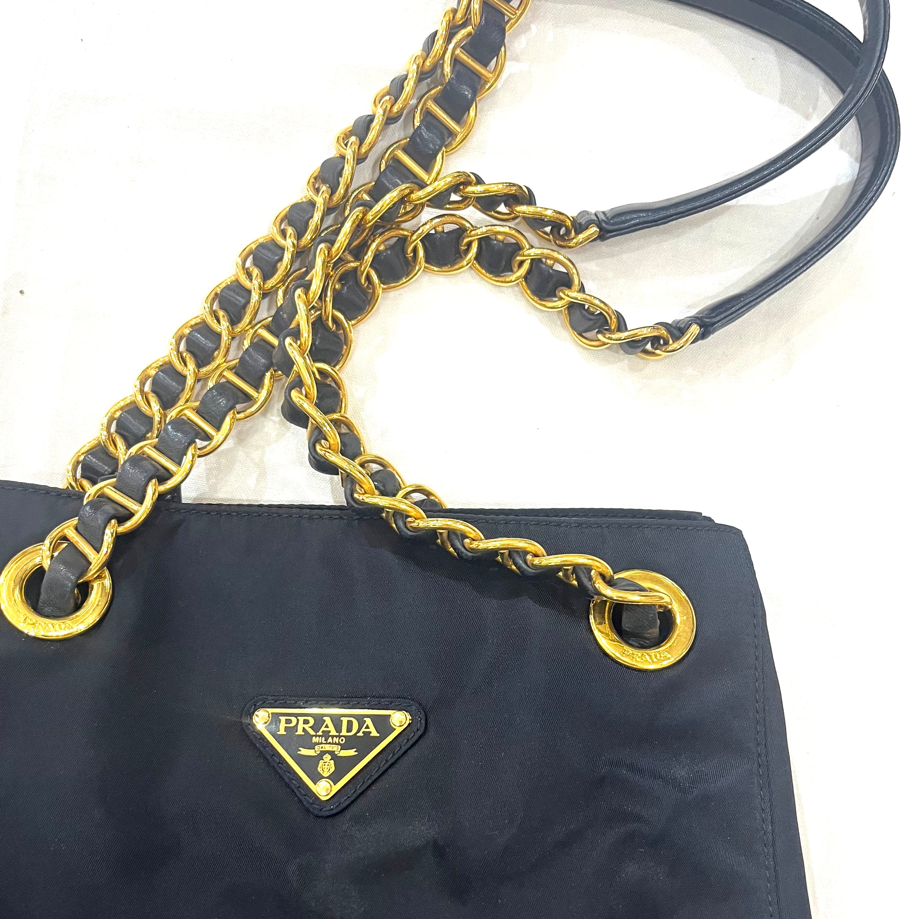 PRADA】2260 プラダ ナイロン チェーントートバッグ ブラック ゴールド