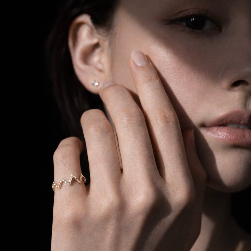 Zig-Zag Ring with Diamonds / K18YG / #0 - #18 | Etoilight