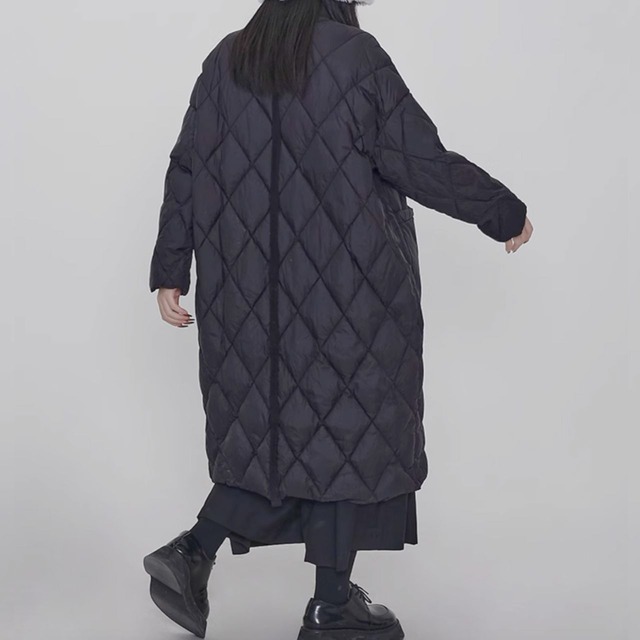 Diamond quilt long coat C0677