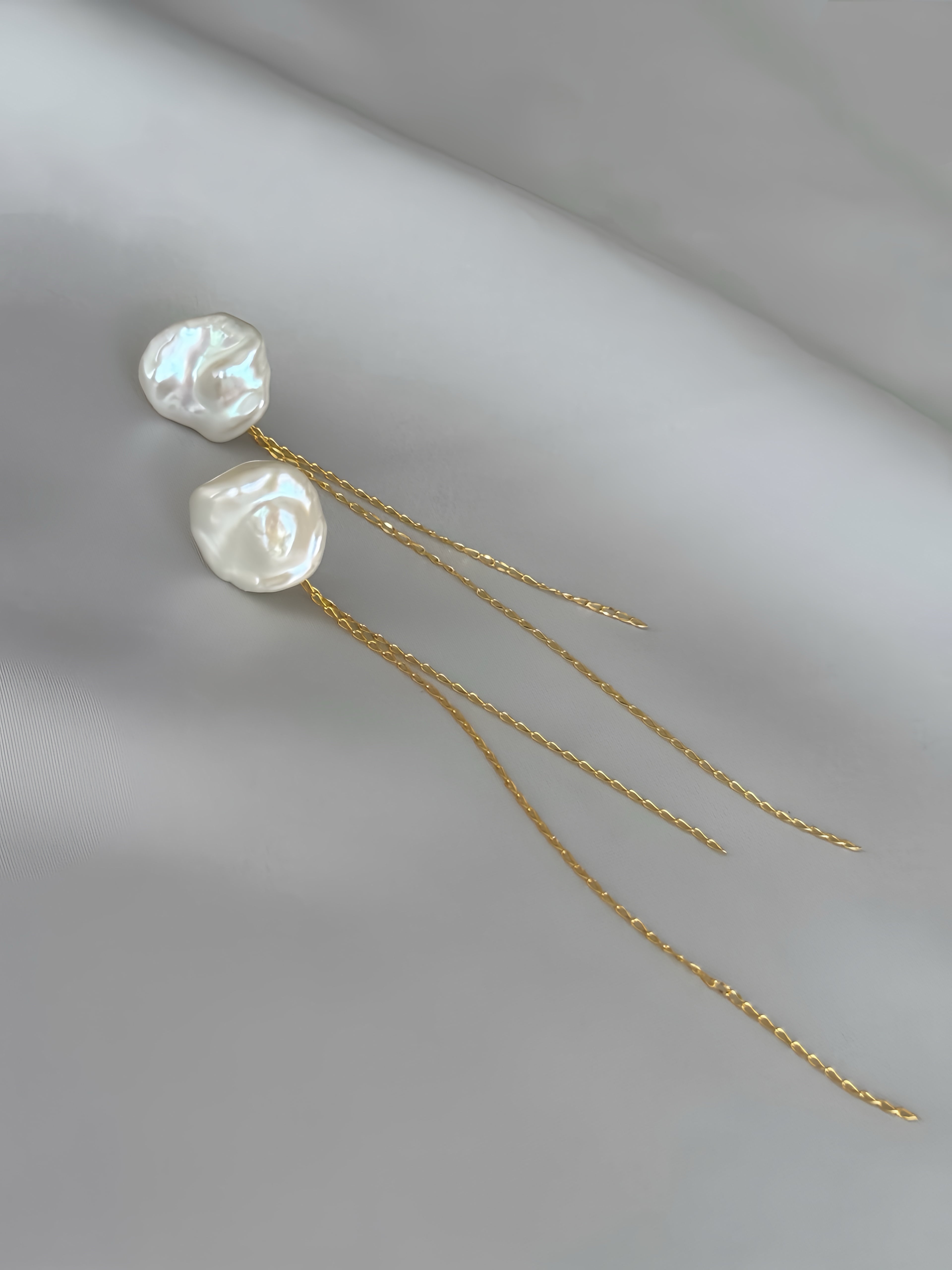 keshi pearl chain earrings
