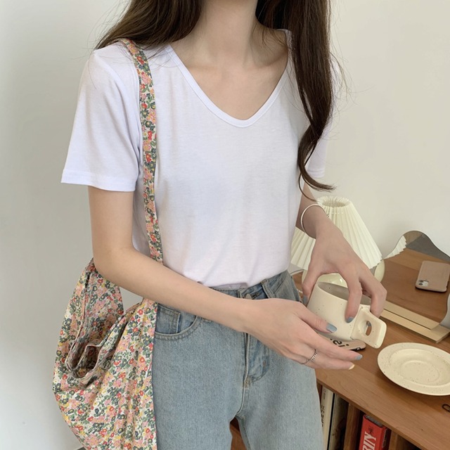 VネックホワイトTシャツ サマールーズ 夏物 試着室75480249425