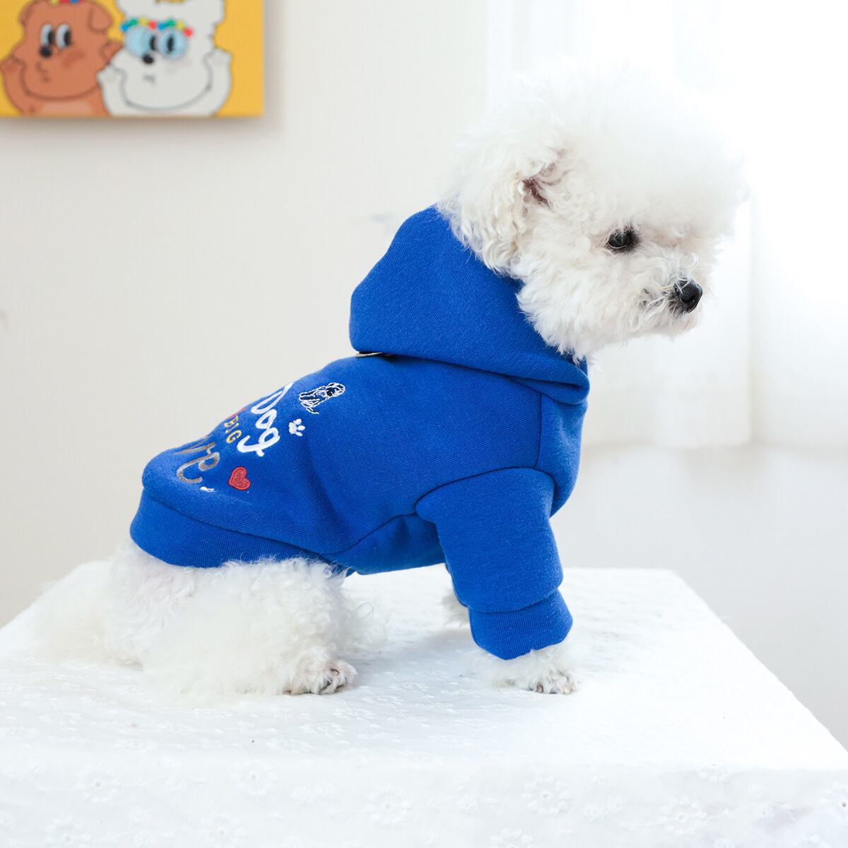 秋冬 犬服 ドッグウェア ペット服 小型犬用服 ブルー パーカー 中型犬