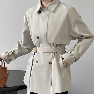 back button design short trench coat N10400