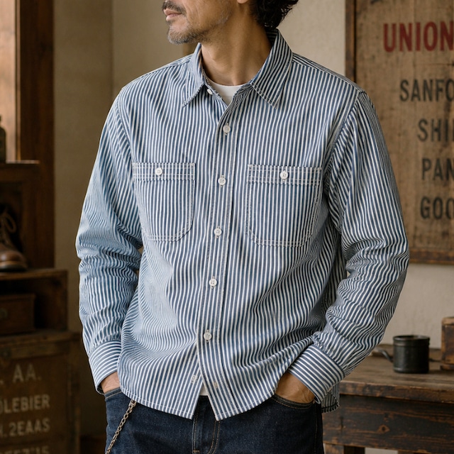 1930s replica striped work shirt 00498