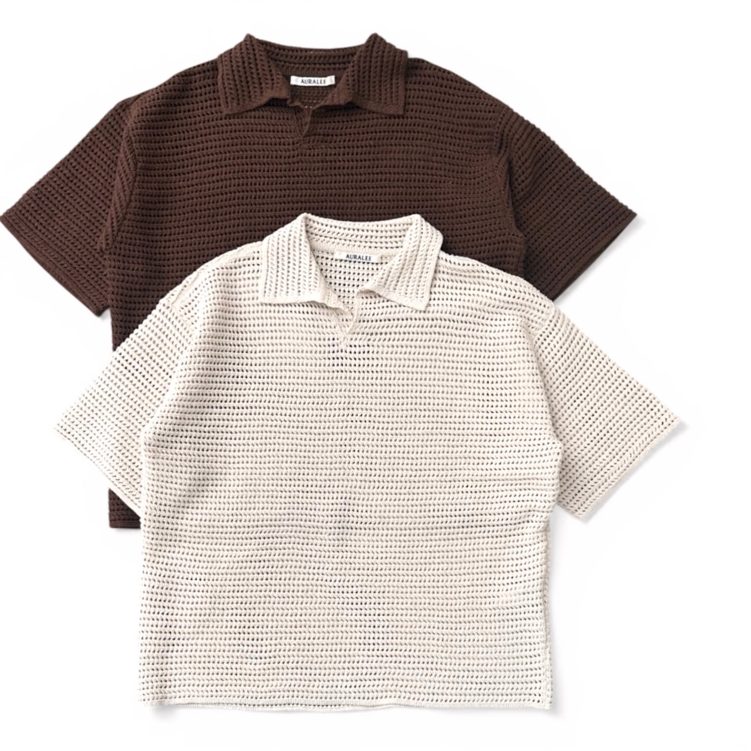 AURALEE  [TUSSAH SILK COTTON MESH KNIT SKIPPER POLO]