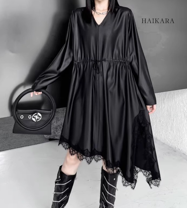 ドローストリング・イレギュラーヘム・レースワンピース