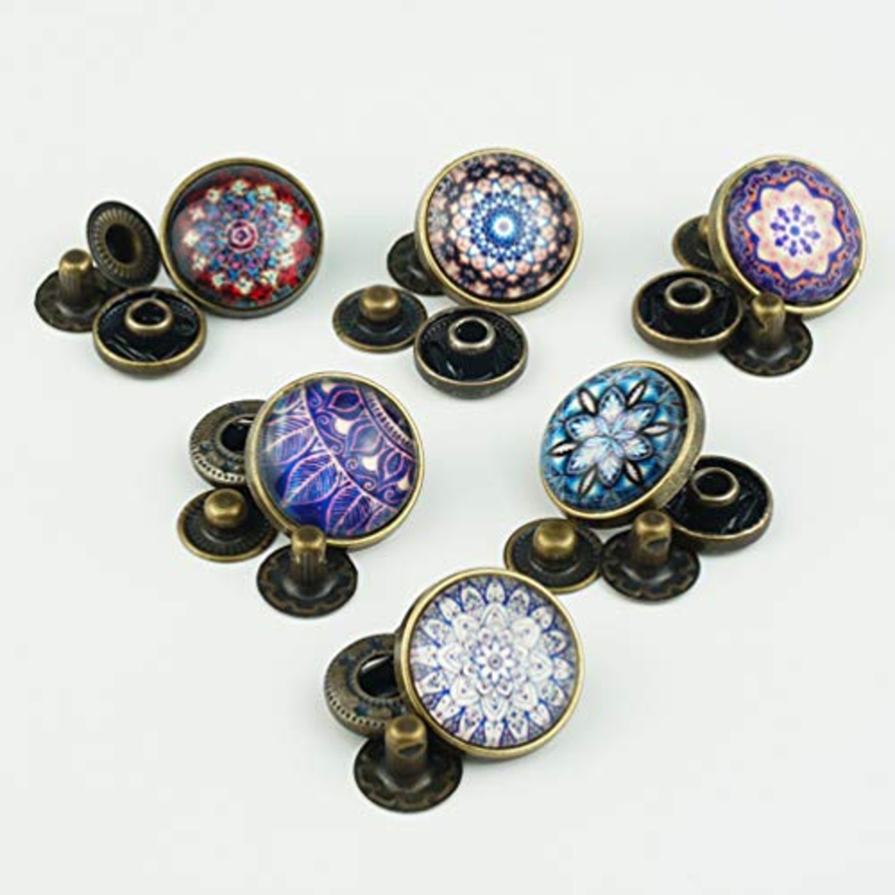 バネホック 飾りボタン 16mm 633型 レザークラフト ハンドメイド (Aセット・12個)