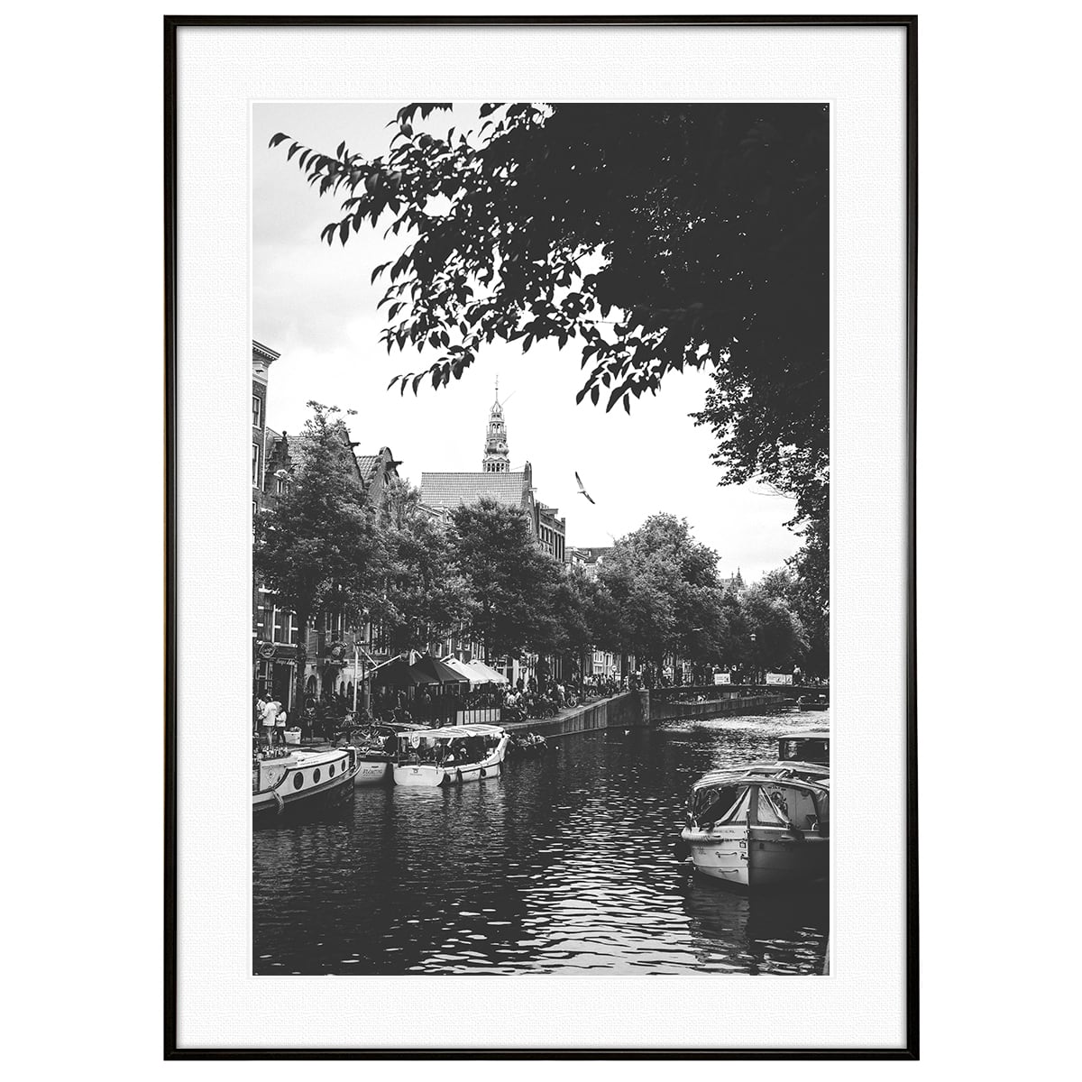 オランダ写真 アムステルダム 運河沿いの旧教会 インテリアモノクロアートポスター額装 AS3002