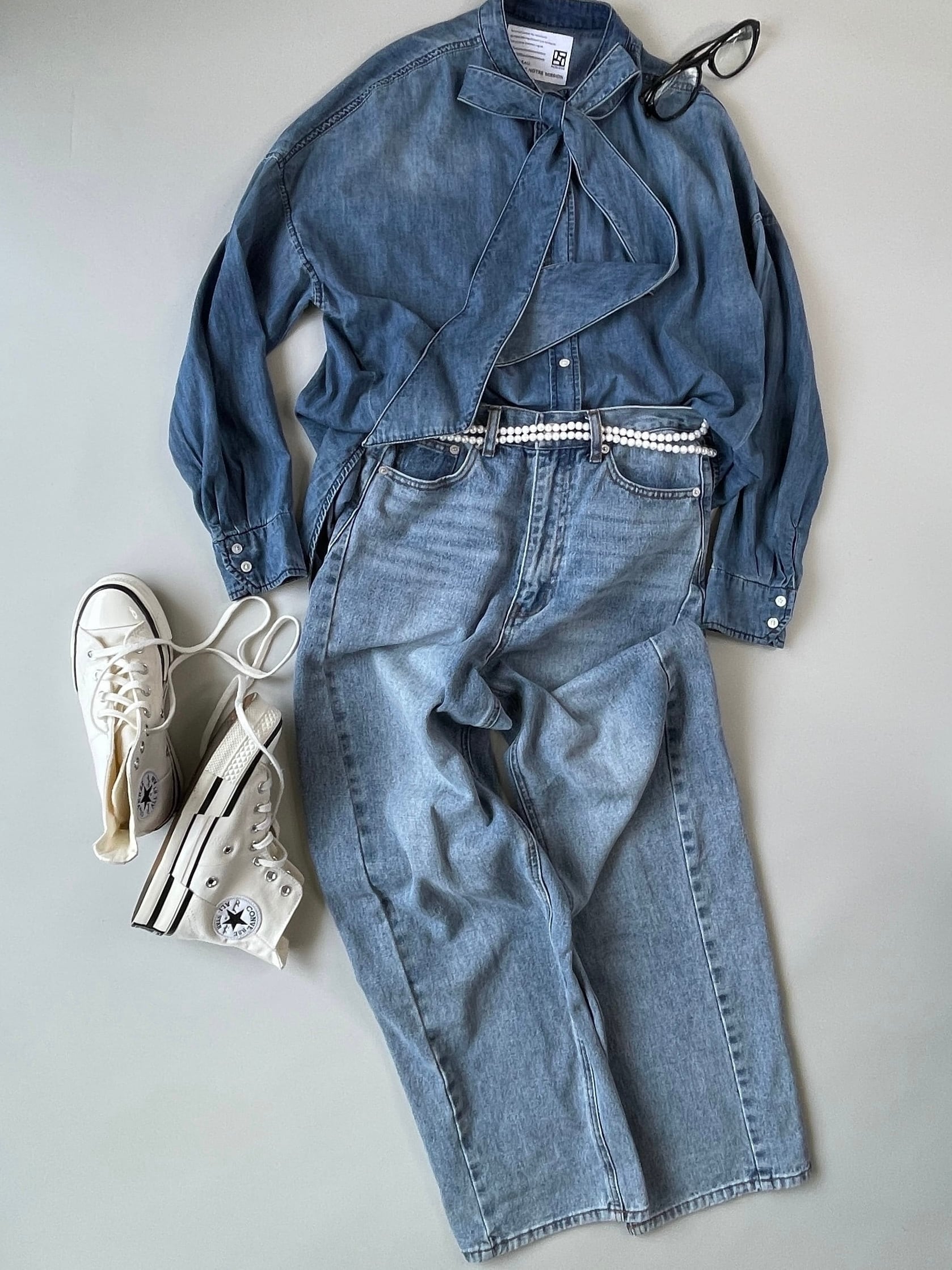 再販】デニムボウタイブラウスブルー | 3e Troisieme トロワズイエム