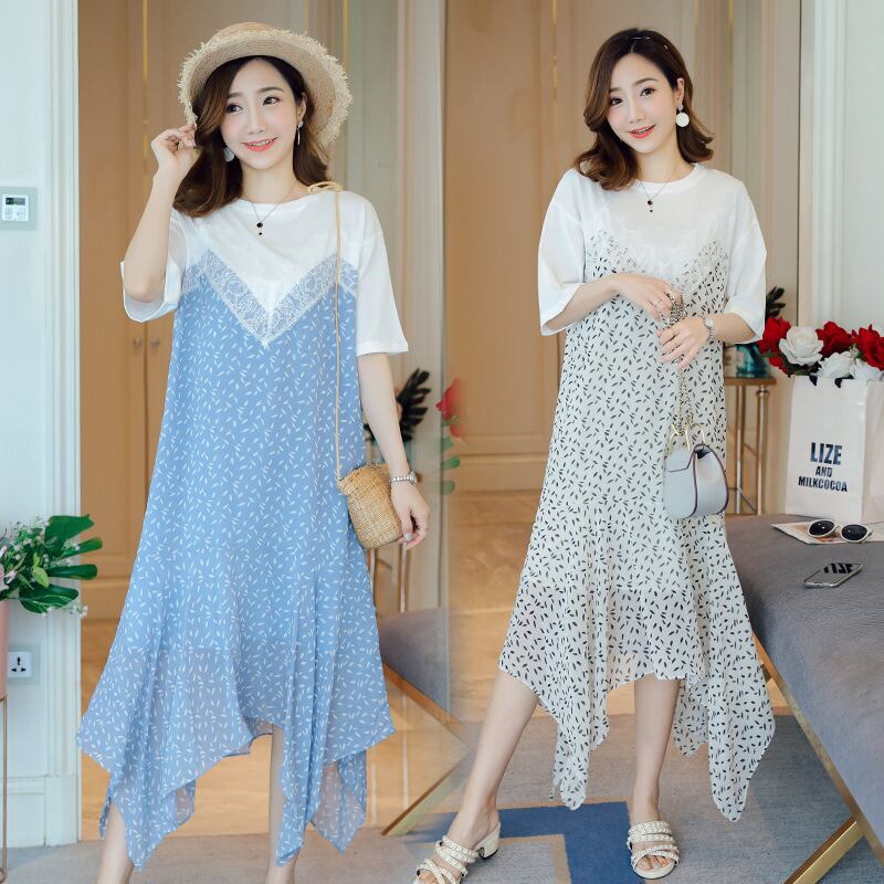 【新作】【送料無料】 新しいファッションマタニティドレスのマタニティドレス2019夏バージョンルーズフローラルで不規則なマタニティドレス-アリババ サマー 夏物 花柄 expec221577473896