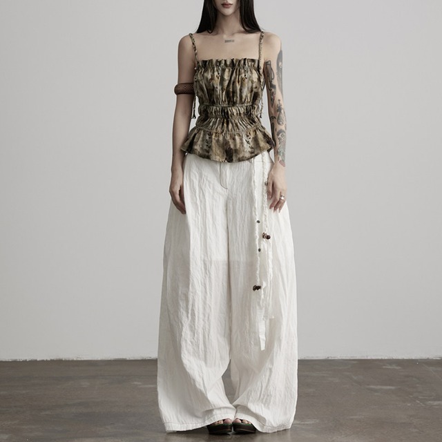 Braided strap wide pants C1552