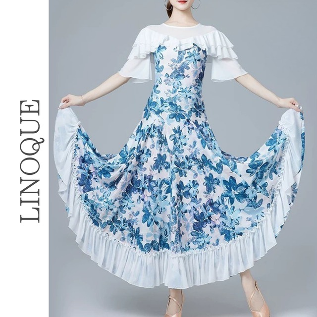 フラワーフリルロングワンピース【L00123】