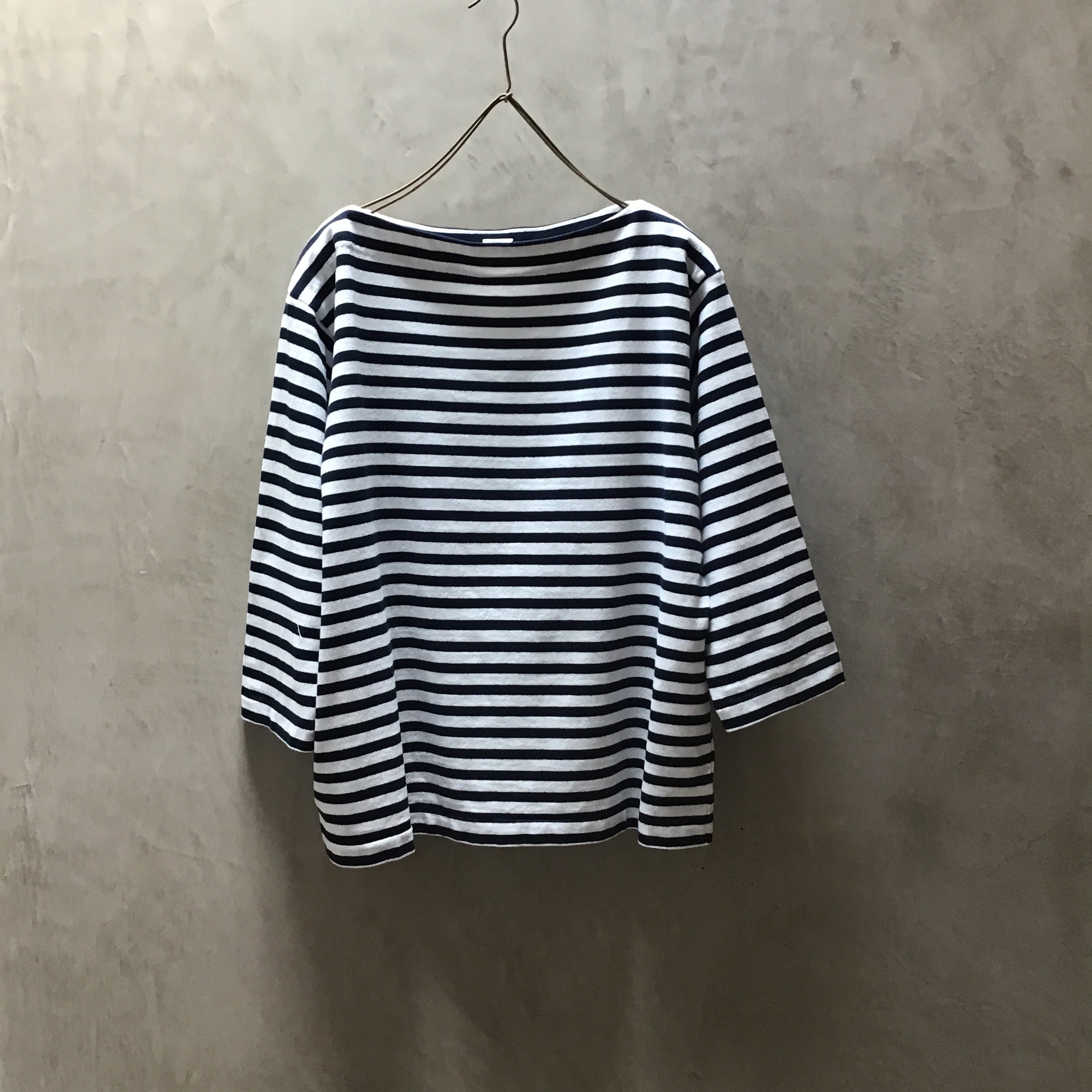YAECA / ヤエカ バスクシャツ 3/4 sleeve Navy Off white bold st #83041