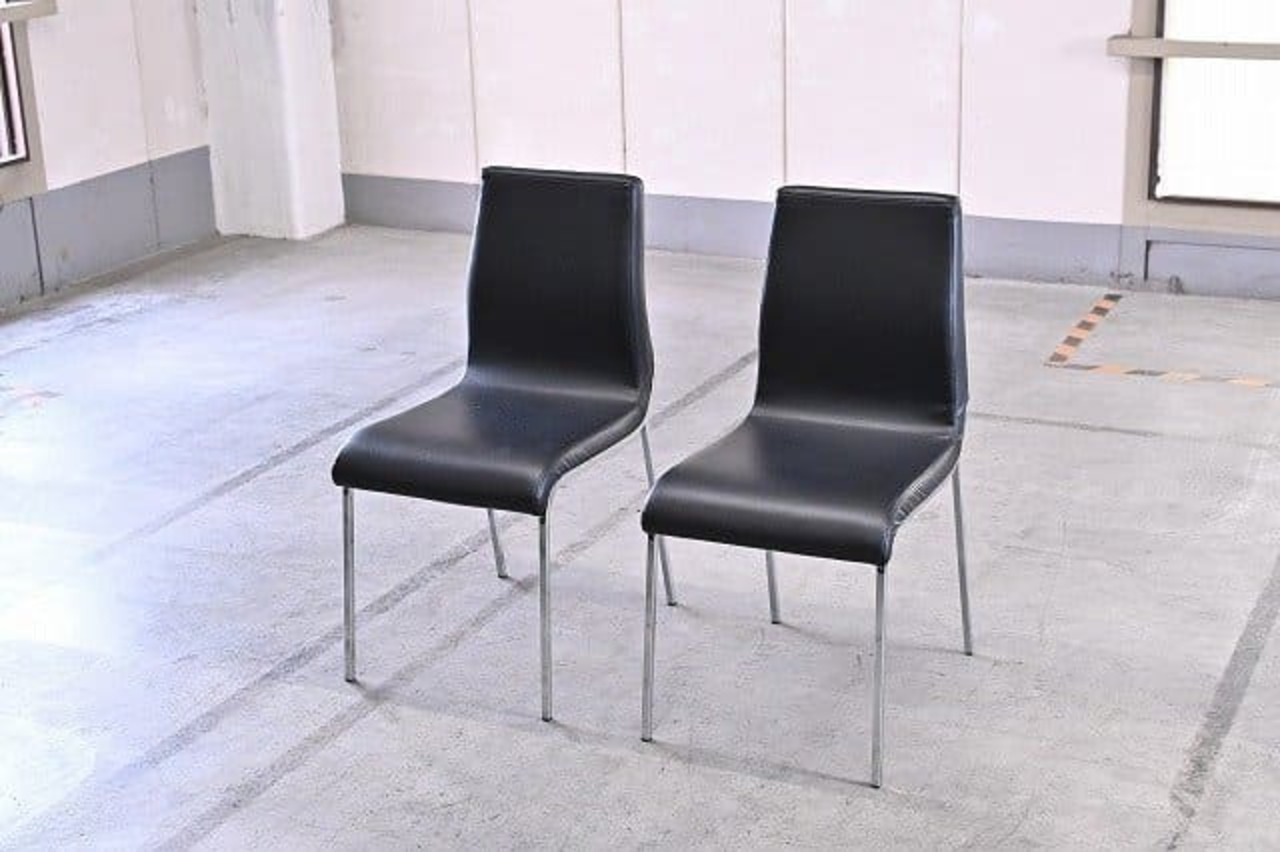 SONGDREAM・ソングドリーム YSABEL/イザベル ダイニングチェアb シンプルモダン ブラック ステンレス レザー モダン 食卓 黒【中古家具/中古インテリア/USED家具ユーズド家具/リサイクル】