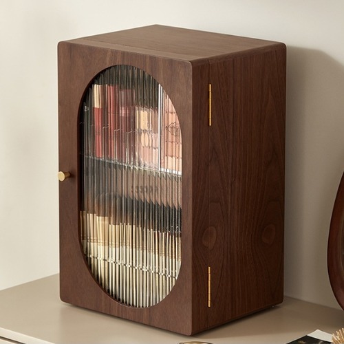 天然木 コスメティックボックス 大容量 化粧品収納ケース メイクボックス 3段 引き出し式 ドレッサー収納 木製 真鍮金具