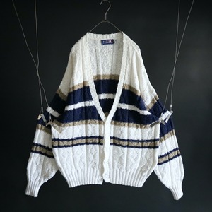 loose silhouette border art design white knit cardigan
