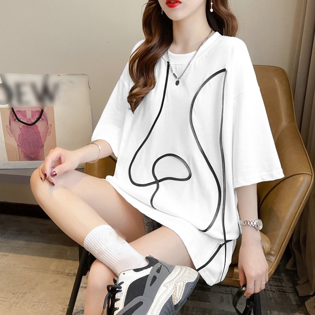 ロングシャツ 2XL 5分袖 レディース 送料無料 チュニック 半袖 クルーネック 体形カバー トップス 春夏秋 112876