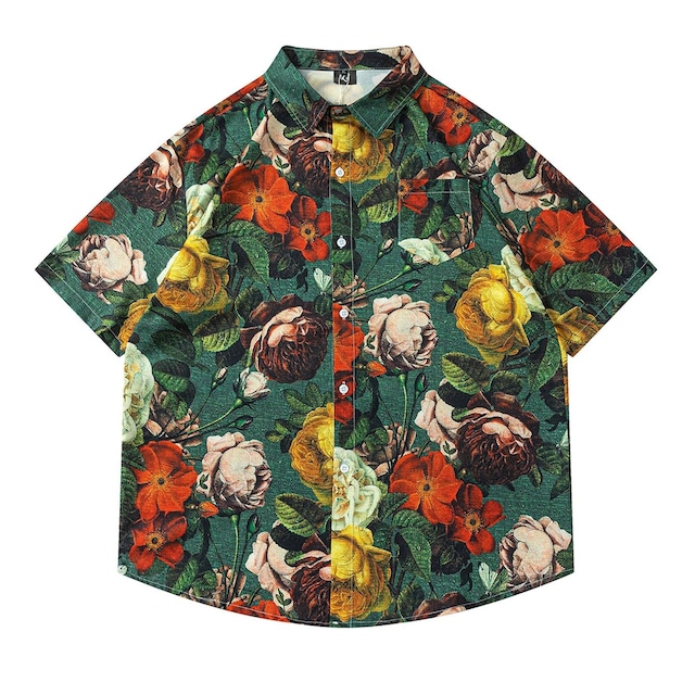 【UNISEX】FLORAL PRINT SHORT SLEEVE HAWAIIAN SHIRT M-17837
