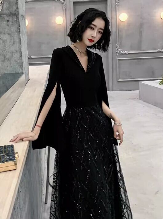 超美品 ドレスブラック DRESS BLACK vintage ワンピース ブラックイブニングドレス オペラ鑑賞 音楽宴会 高級 ニッチ セレブ