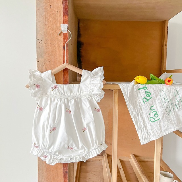【BABY】ブルーミングフラワー刺繍フリルロンパース - 18