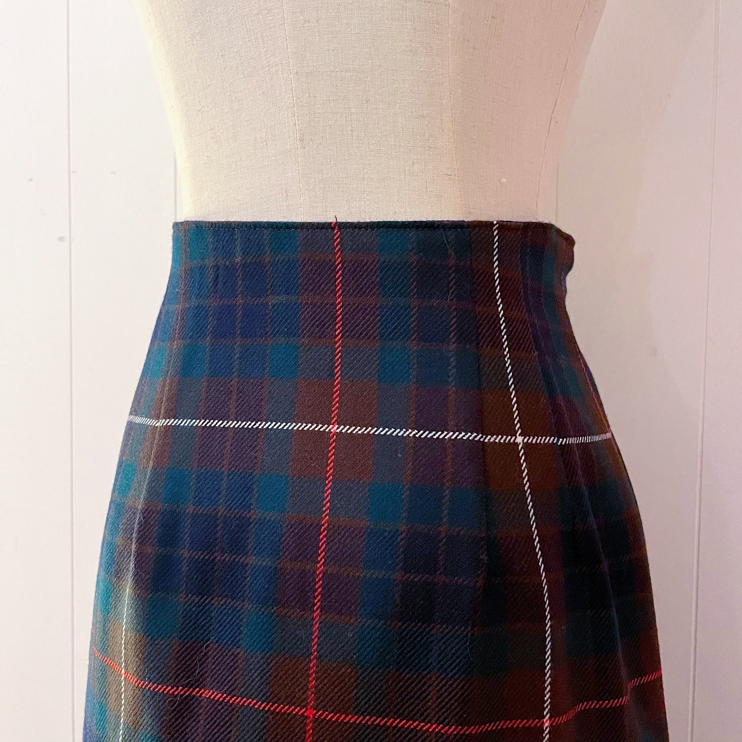 brown green check wrap skirt