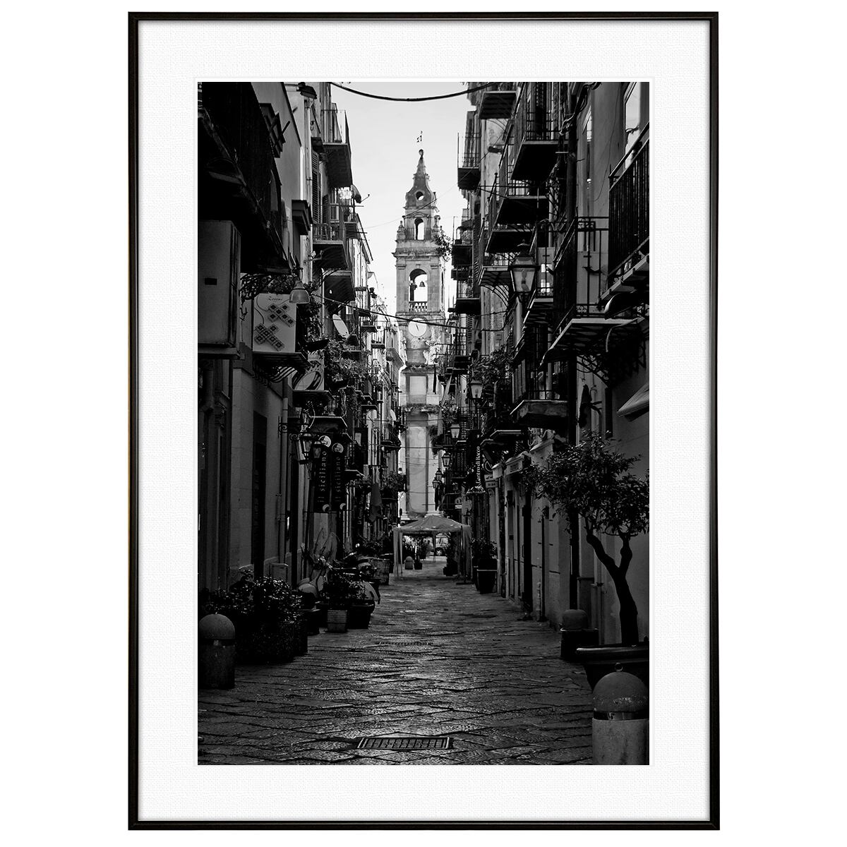 イタリア写真 シチリア島パレルモ 時計通りからの聖イグナチオ教会 インテリアモノクロアートポスター額装 AS2576