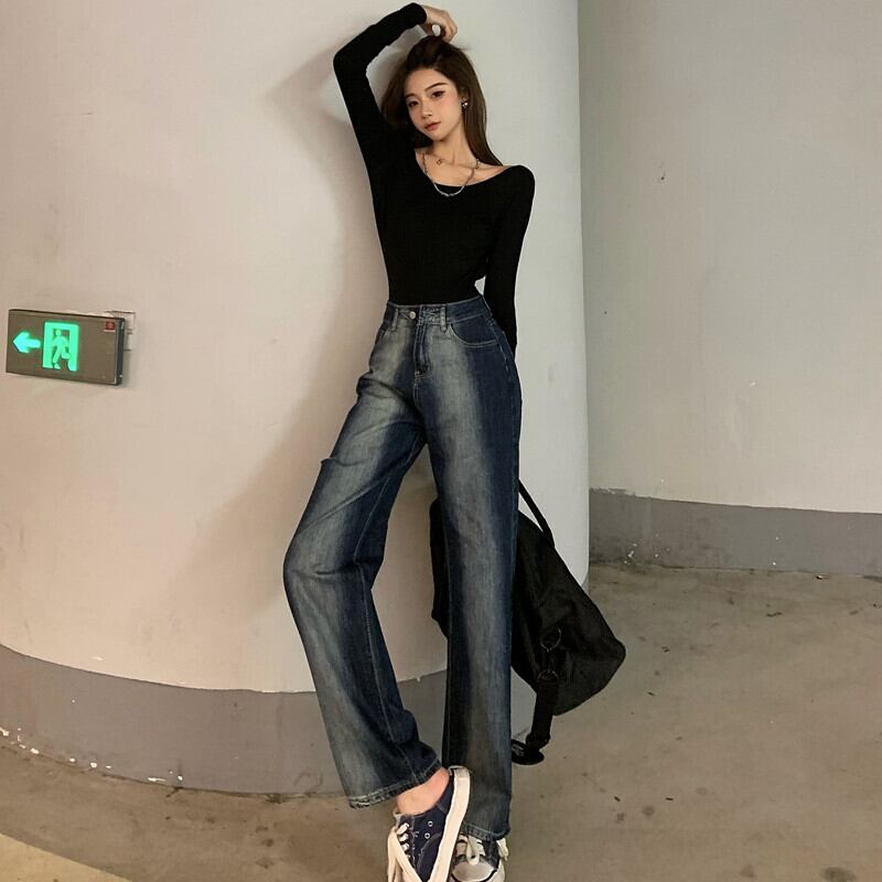 スタンダードルーズジーンズ サマーハイウェストウェストパンツ レトロ ストリート 夏物 ガールズファッション57026407609