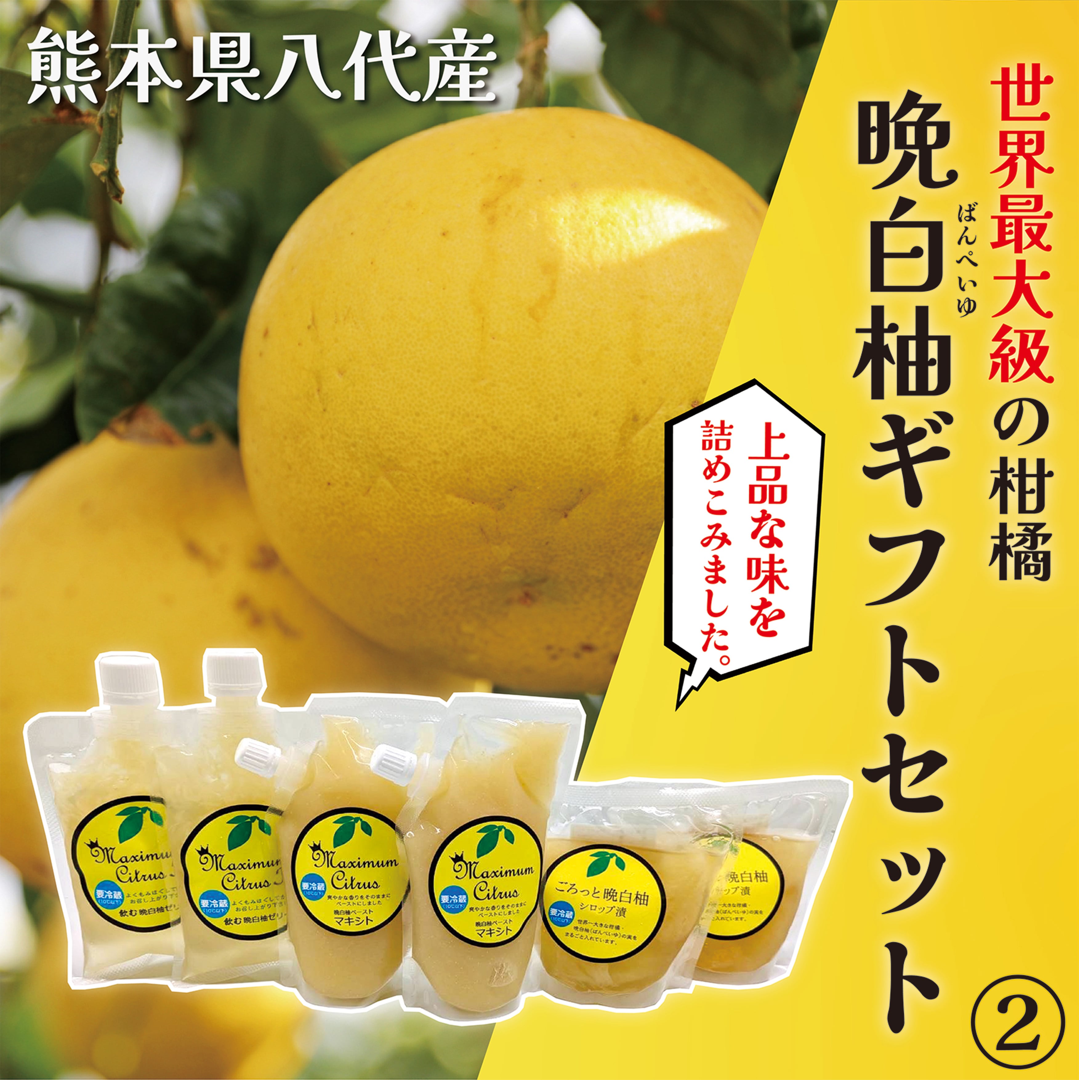 《送料無料》【熊本県八代産‼️】晩白柚ギフトセット➁《晩白柚ペースト「マキシト」250g×2・晩白柚シロップ漬け「ごろっと晩白柚」200g×2・晩白柚飲むゼリー「マキシトゼリー」180g×2》