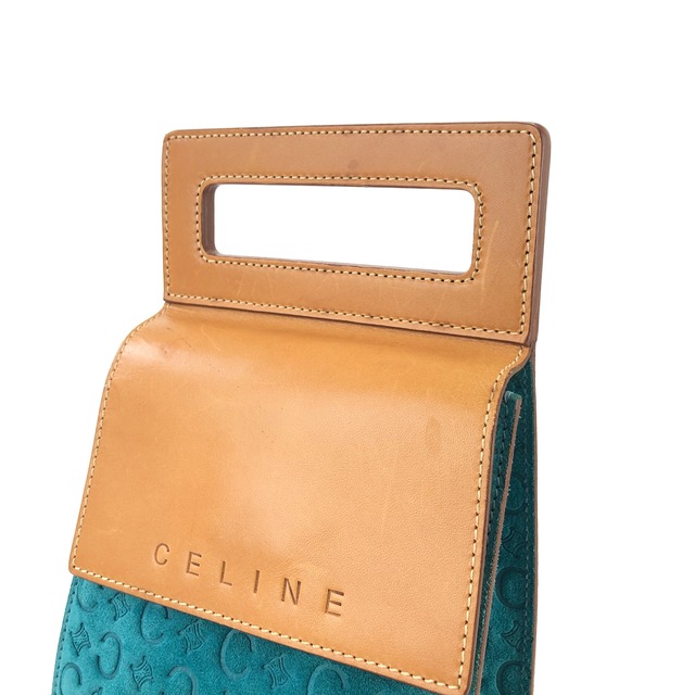 CELINE セリーヌ Cマカダム ロゴ型押し スエード ボディバッグ ミニバッグ ショルダーバッグ ターコイズブルー vintage ヴィンテージ オールドセリーヌ tr5mr6
