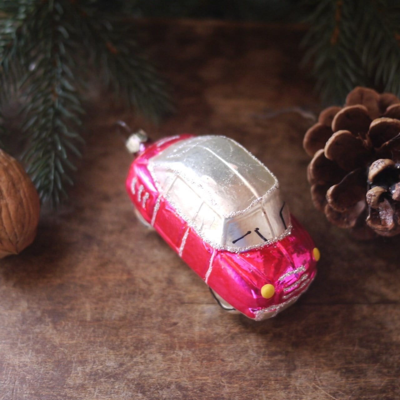 ガラスオーナメント 赤い車 クリスマスツリー チェコスロバキア